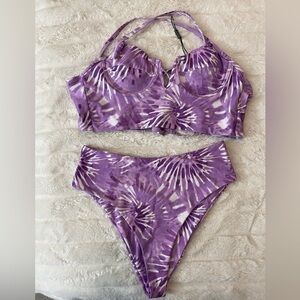 Zaful Purple Tie-Dye Underwire High-Waist Bikini Set